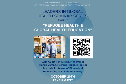 The image is a poster of the event and featuring guest panelist Dr. Muhammed Hamid Zaman.